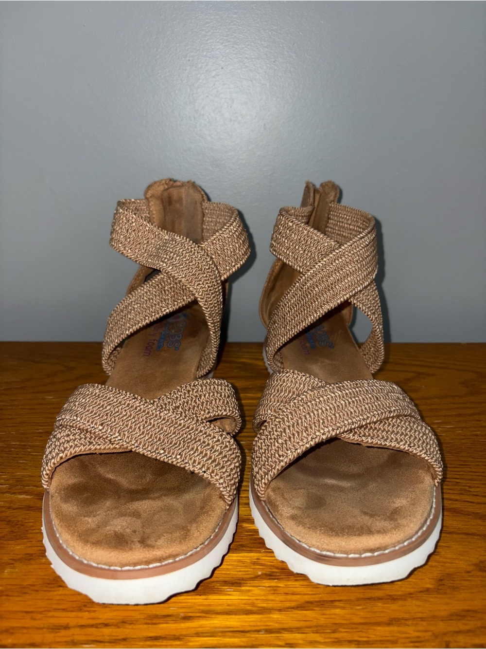 BOBS from Sketchers Woven Strappy Platform Espadrille Sandals Tan Taupe Size 8.5 - Picture 4 of 16
